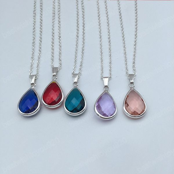 

fashion light luxury oval water drop multicolor crystal zircon pendant necklace for women female clavicle chain jewelry, Silver