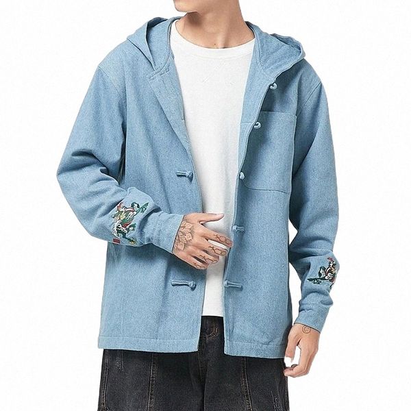 

men's jackets 2021 men autumn traditional chinese style tang suit embroidery hanfu hooded tai chi buckle coats i2bf#, Black;brown