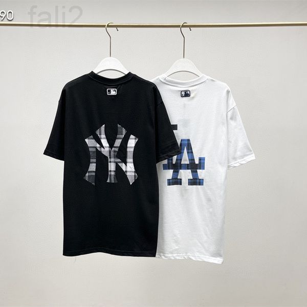

women's t-shirt designer 2022 spring and summer new korean mlb printing pencil sketch ny casual fashion cotton short sleeve t-shirt, White