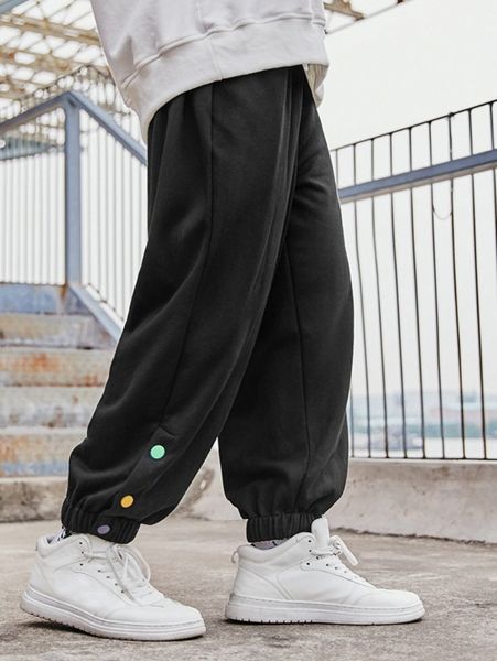 

men drawstring waist button sweatpants h0si#, Black