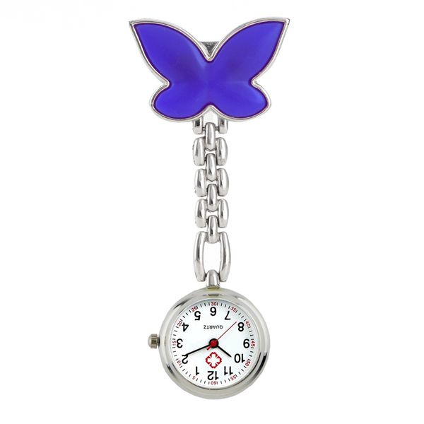 

nurse pocket watch women men doctor butterfly pendant clock girl quartz brooch fob hanging medical nurses for gifts, Slivery;golden