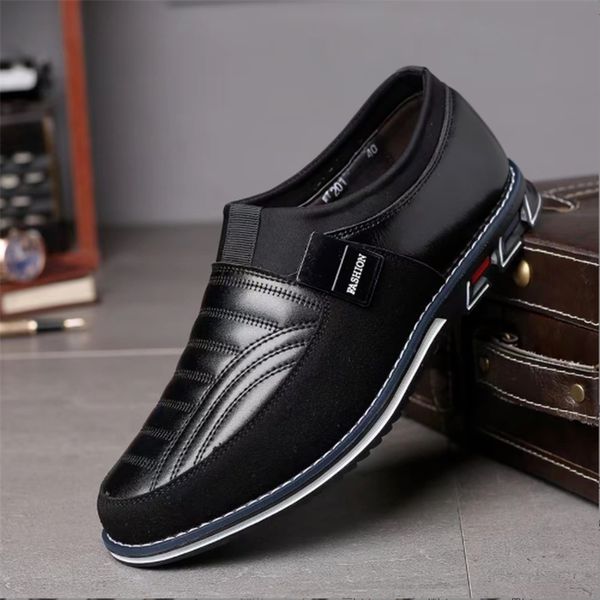 

big size business loafers spring leather slip on fashion breathable casual men shoes black 220720