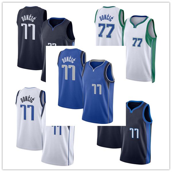 Kyrie Irving 11 Luka Doncic 77 Jersey Azul Branco Navy And City 75th Men Stitched Jersey S-XXL Mix Match Order