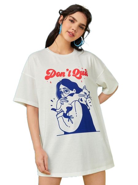 

x polly nelson slogan & figure graphic drop shoulder tee 21cq#, White