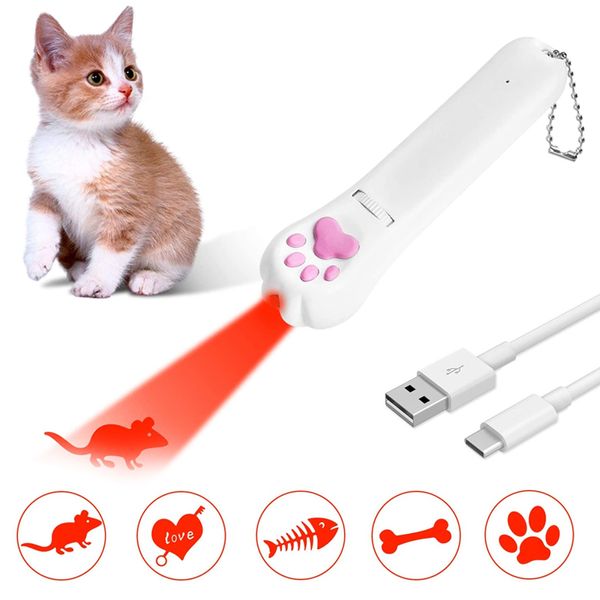 4 tipi USB Pet LED Laser-Cat Laser Toy Interactive Toy Animazione luminosa Mouse Shadow cat Pointer Light Pen Giocattoli ricaricabili