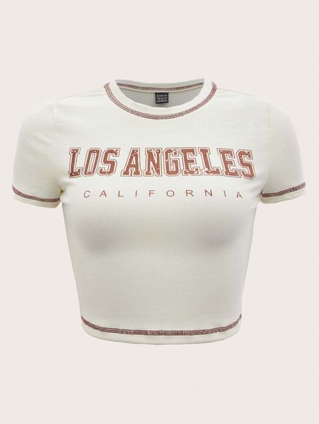 

letter graphic stitching tee 60qf#, White