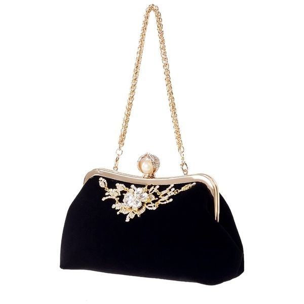 

female diamond pearl handbag vintage crystal flower evening bag wedding party bride clutch black 220608