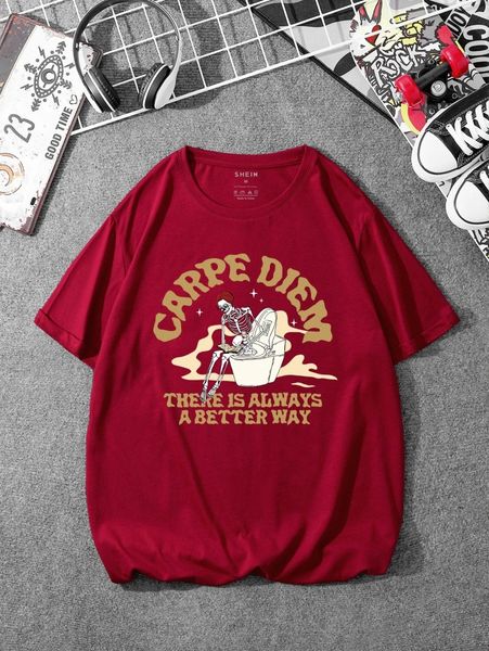 

men skeleton & slogan graphic tee v9iz#, White;black