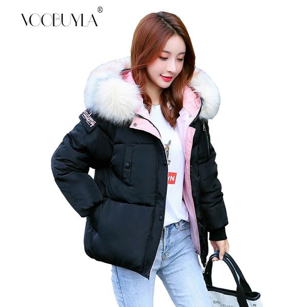

voobuyla winter womens coat clothing casual woman winter short jacket hooded faux fur female plus size 3xl thicken parkas 201027, Black