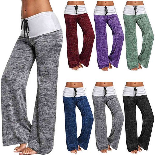 

women wide leg pants solid color sports trousers outdoor leisure trousers drawstring leggings high elastic waist pants ooa7575, Black