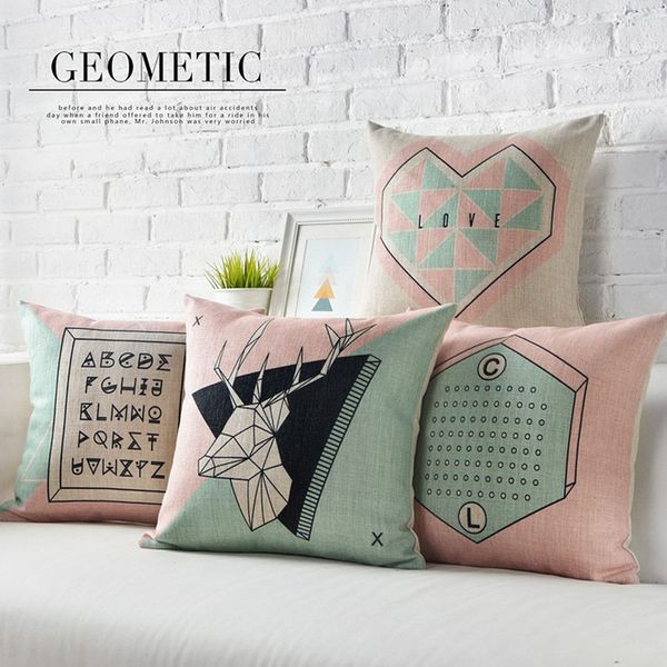 

simple england nordic geometric pillow cushions deer lumbar waist pillow linen pillowcase sofa cushion home decorative pillows 220816
