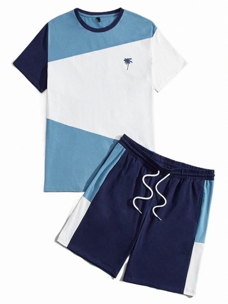 

men coconut tree print tee & track shorts 63cc#, Gray