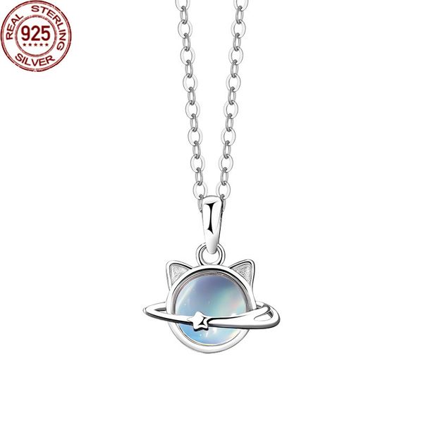 

new arrival cat galaxy necklace women s 925 sterling silver moonstone cute wind pendant versatile collarbone chain girl factory wholesale