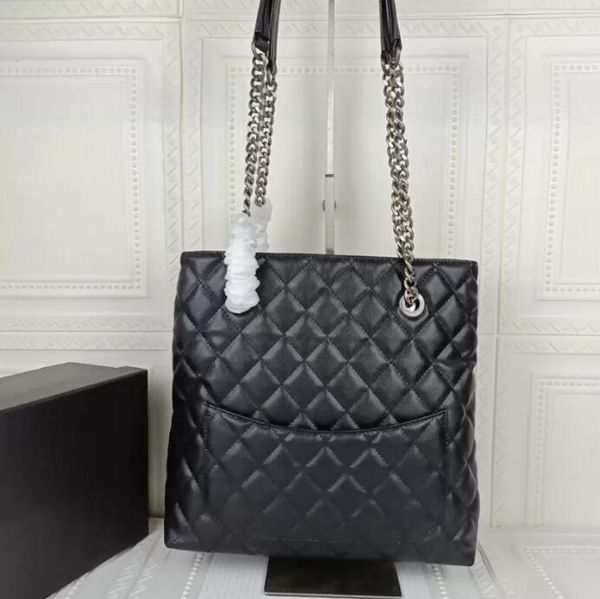 

sw 2022ss f/w ladies vintage classical shopping bags caviar leather calfskin aged silver hardware chain shoulder purse luxury designer outdo