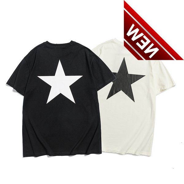 

chao brand fog five pointed star printed short sleeve t-shirt essentials double thread men's and women's bottom shirt half, White;black