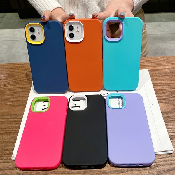 3 em 1 armadura híbrida de telefone para iPhone 11 12 13 Pro Max mini xr xs max x 7 8Plus Candy Color Liquid Silicone Chopsoop Tampa