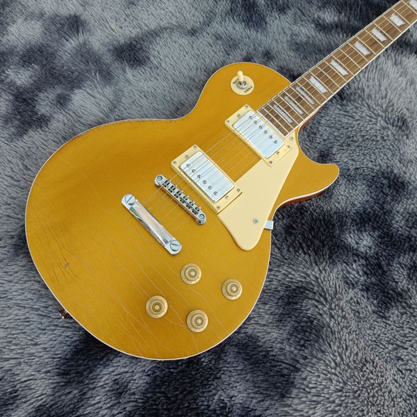 

gold color standard electric guitar relics by hands mahogany body rosewood fingerboard tune-o-matic bridge
