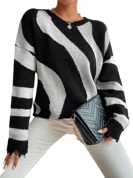

two tone drop shoulder sweater q0fu#, White;black
