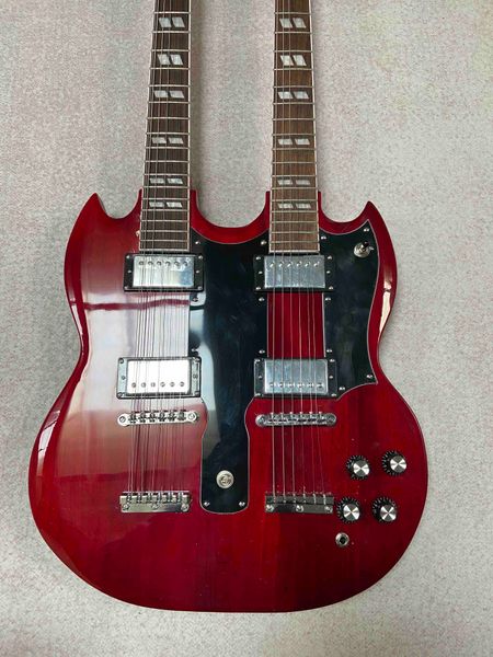 

custom dark red color jimmypage double neck 6+12 strings electric guitar accept guitar, bass, amp, pedal, etc oem