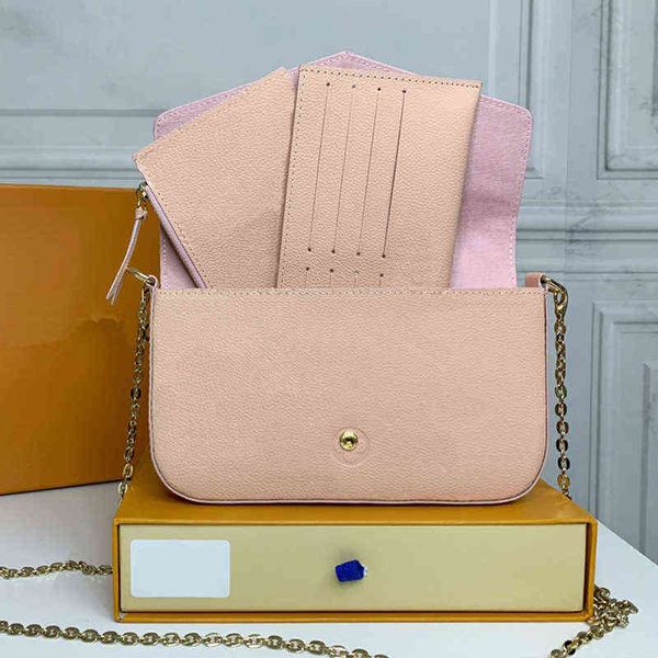 

women wallets handbags 3pcs designer bag m61276 ladies pochette felicie chain shoulder bags wallet coin clutch purse crossbody 220427, Red;black