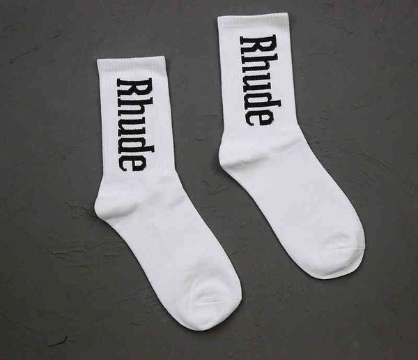 

three pairs of rhude cigarette case letter cotton street trend socks for men and women, Black