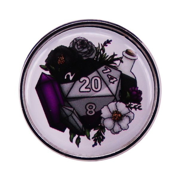 

pride asexual d20 tablerpg gaming dice pin badge bright florals brooch, Blue