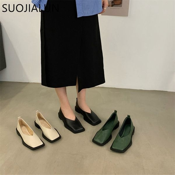 

suojialun spring flat shoes square toe square toe shallow mouth slip on loafers ladies casual shoes zapatos mujer 220507, Black