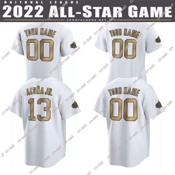 Camisa de beisebol 2022 da Liga Nacional All Star Game Mookie Betts Ronald Acuna Jr. Pete Alonso Trea Turner Manny Machado Harper Corbin Burns Albert Pujols Schwarber