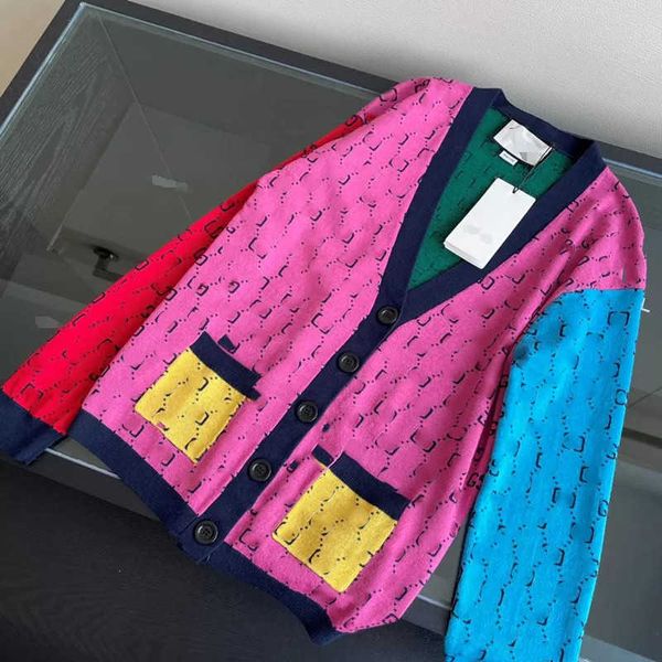 

colorful patchwork pattern sweaters fashion letter jacquard cardigan sweater fall personality designer girls coats, White;black