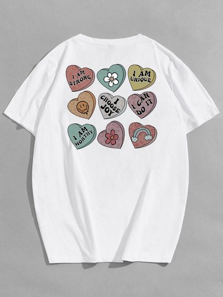 

romwe guys slogan heart & cartoon graphic tee v7y3#, White;black