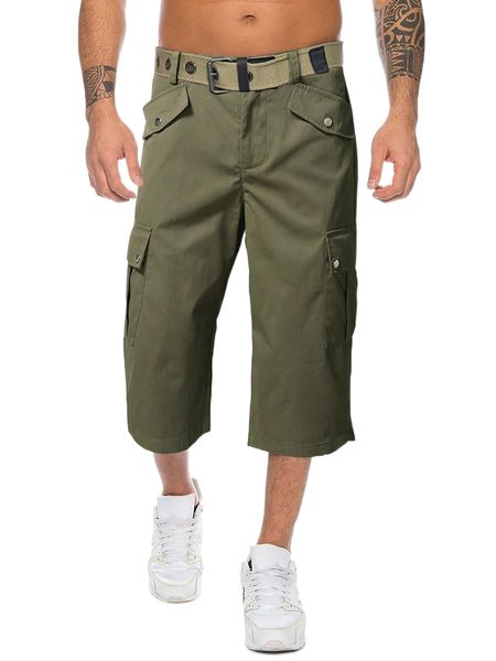 

men flap pocket cropped pants without belt w9ns#, Black