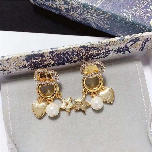 

50% off online new high version letter star heart pearl women's 925 silver needle earrings, Golden