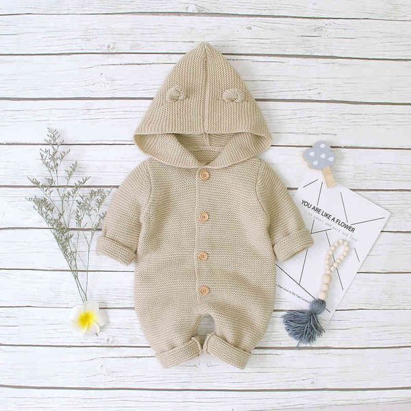

baby rompers long sleeve cartoon bear knitted newborn boys girls jumpsuits clothes autumn hoody solid color toddler costumes aa220323, Blue
