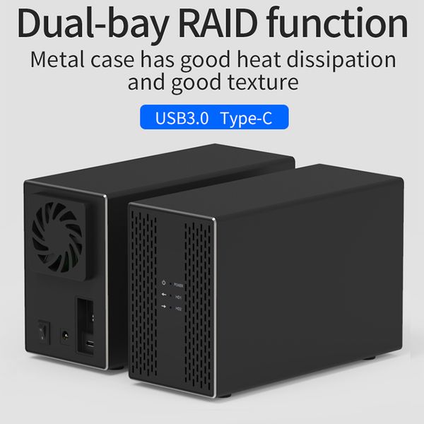 

dual hard drive disk array cabinet 3.5'' hdd enclosure with raid function usb3.0/type-c 2 bay data backup for pc