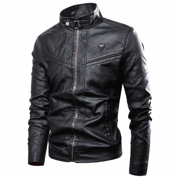 

men spring vintage punk casual style fleece leather jackets coat men outwear fashion motor biker faux leather jacket men 201224, Black