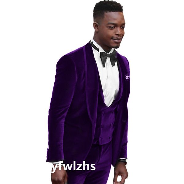 

men suits velveteen groom tuxedos shawl lapel groomsmen wedding/prom/dinner man blazer (jacket+pants+tie+vest) w663, Black;gray