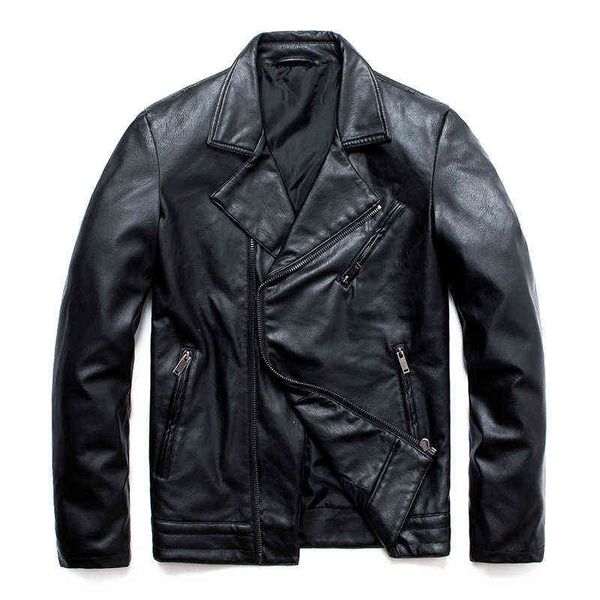

new punk rock jacket men diagonal zipper motorcycle leather jacket men fashion faux leather coat jaqueta de couro masculina t220728, Black