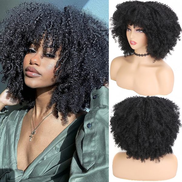 

lx brand short curly wig 16&quot synthetic ombre blonde afro wig with bangs for black women glueless natural hair african wigs heat resistan