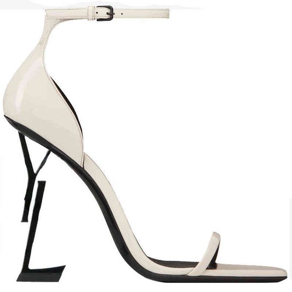 

2022 summer one line leather lettered high heels fashion thin heels women's shoes open toe sandals, Black