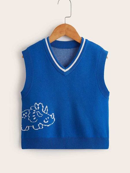 

toddler boys cartoon pattern striped trim sweater vest she01, Blue
