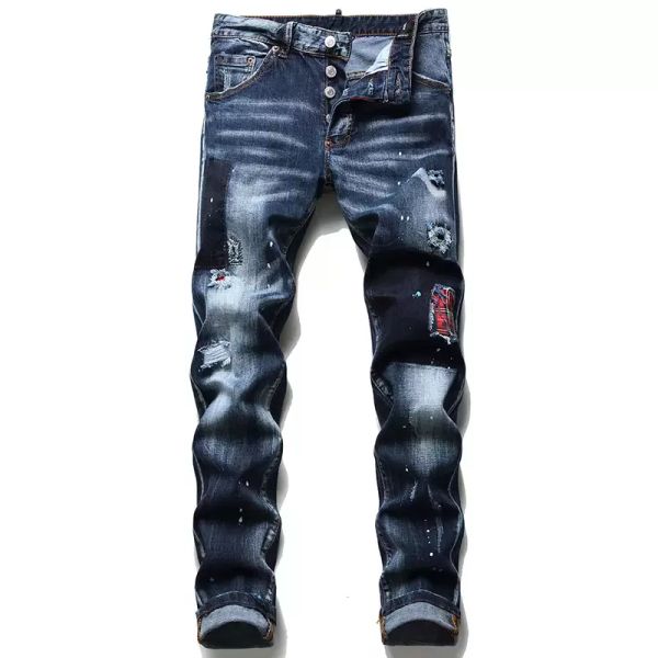 

22 mens designer jeans washed distressed crinkle shredded patch biker slim pants motorcycle fashion cowboy243l, Blue