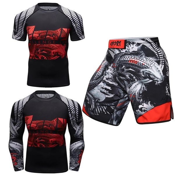 

rashguard jiu jitsu t shirt mma shorts sets muay thai rash guard gym tracksuit bjj kickboxing sport suit mma clothing 220616, Gray