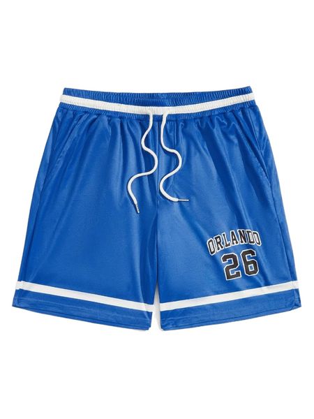 

men letter graphic striped trim drawstring waist shorts h5re#, White;black