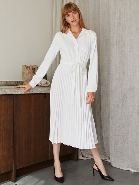 

motf premium pleated flowy shirt dress 38qj#, Black;gray