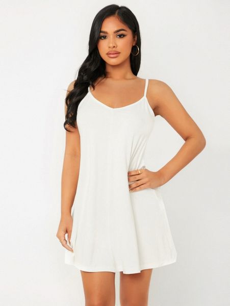 

petite backless solid cami dress 170u#, Black;gray