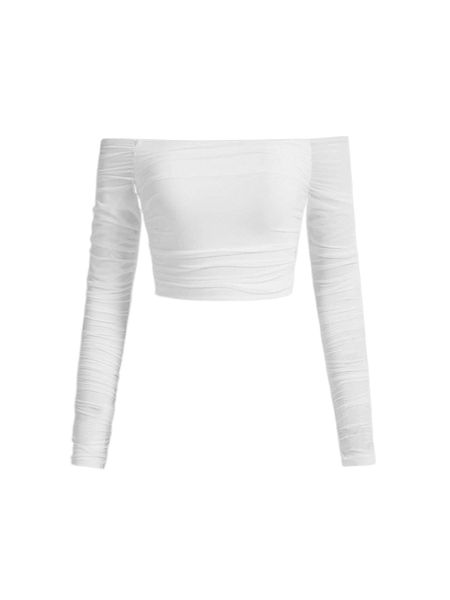 

mod off shoulder ruched mesh q7wo#, White