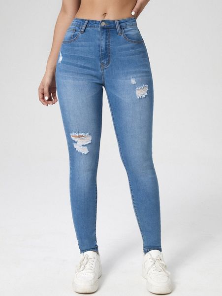 

bleach wash ripped skinny jeans q4wu#, Blue