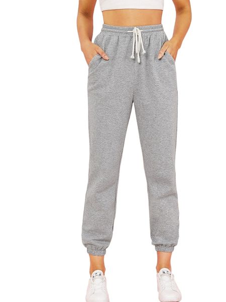 

drawstring waist slant pocket carrot pants 788s#, Black;white