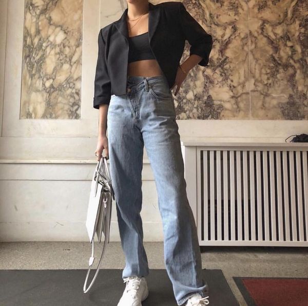 

woman high waist casual loose jeans women denim pants straight cotton vintage boyfriend chic aa, Blue