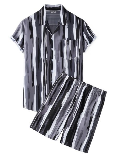 

men allover print shirt & shorts w0c2#, Gray